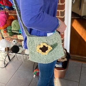 Sunflower Crocheted Crossbody Bag